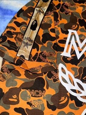 MCM BAPE Camo Graphic Tee Brown Streetwear Shirt Size L